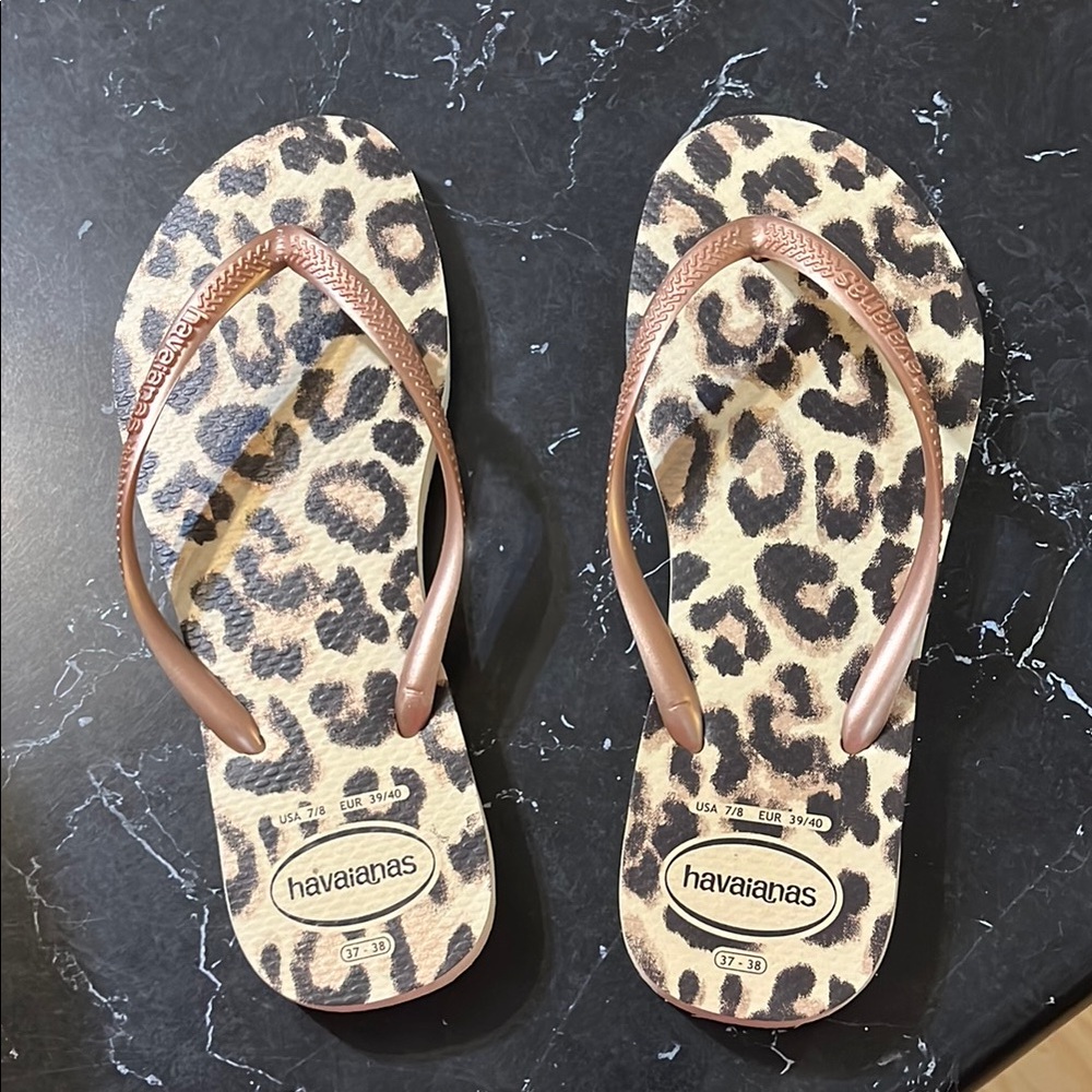 Havaianas Animal Print Sandals with Bronze Straps